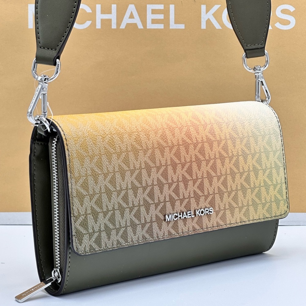 MICHAEL KORS 
Jet Set Large Ombré Signature Logo Crossbody Bag Olive Combo Multi